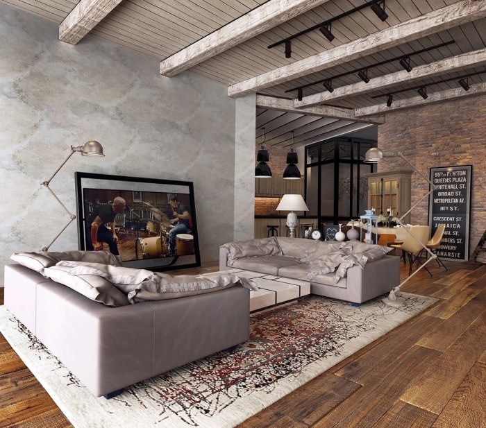 Industrial living room concrete brick design kate ceiling exposed roohome modern